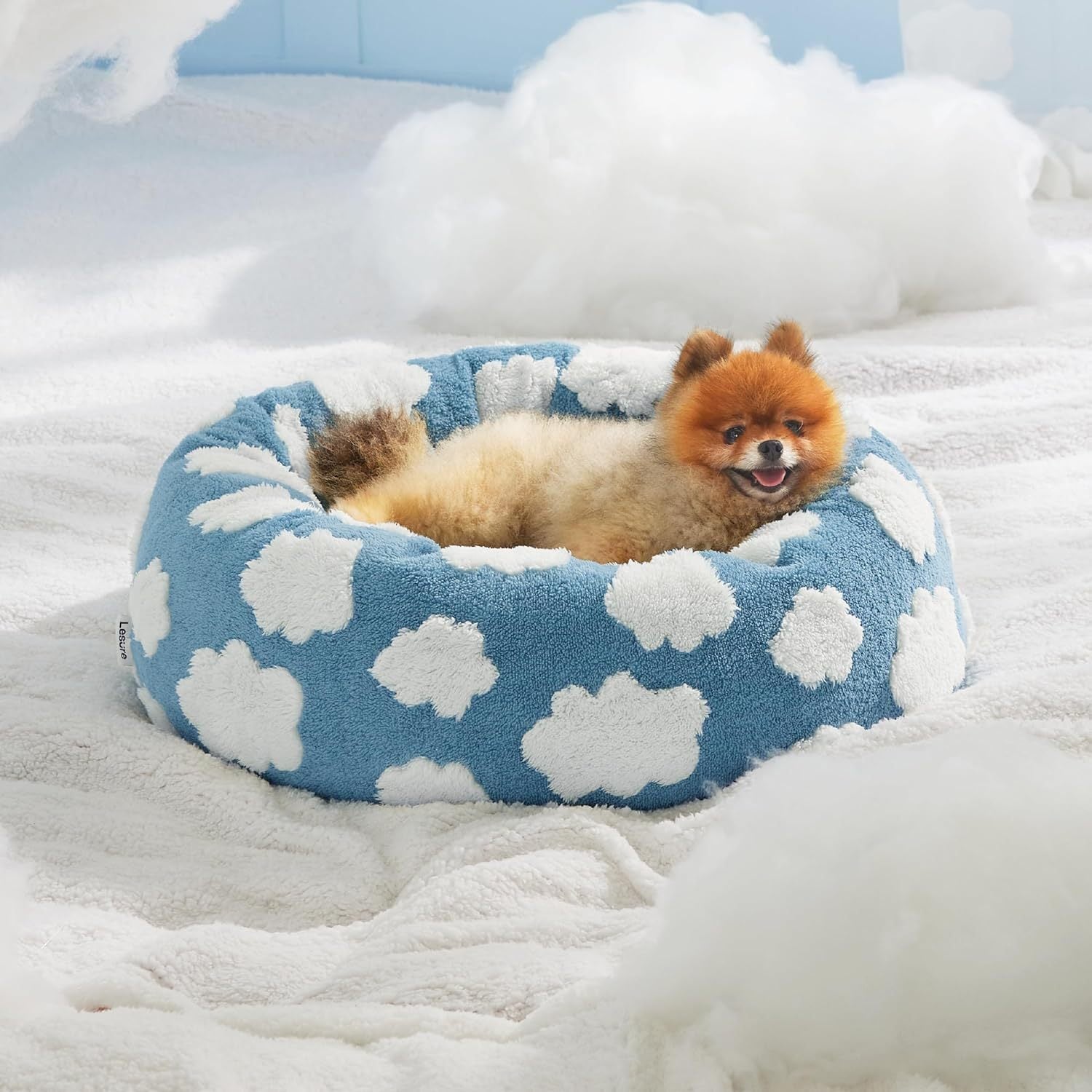 Leisure Cat Beds For Indoor Cats - Round Cat Bed Donut Small Dog Bed Calming Pet Beds, Cute Modern Beds With Jacquard Shaggy Plush & Anti Slip Bottom